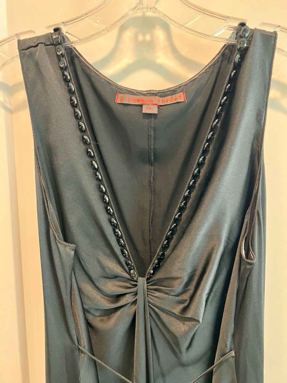 Black Sleeveless V-Neck Silk Midi Dress